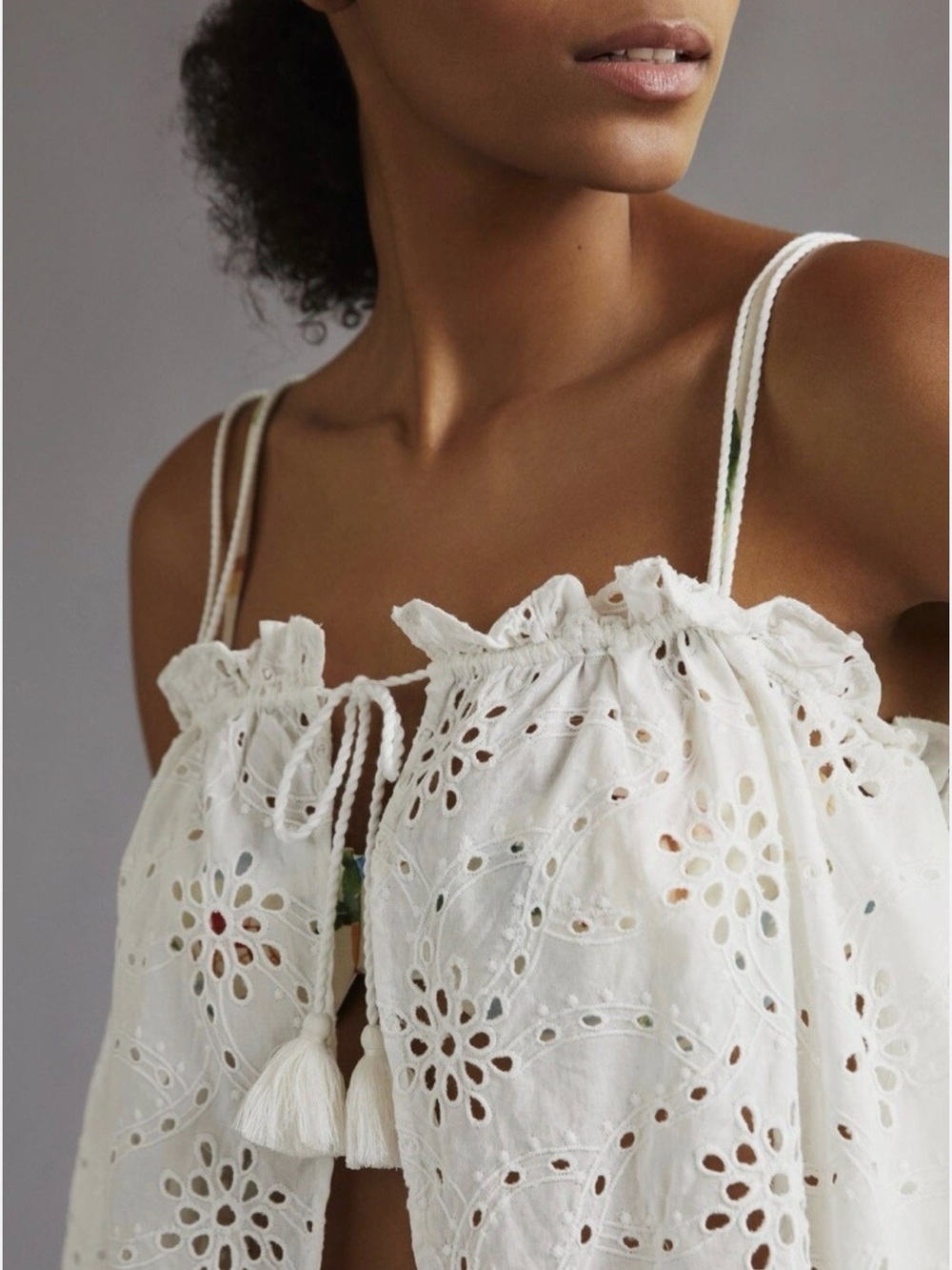 NWT Anthropologie Maeve White Eyelet Tie-Front Cami Tank Sz OS Boho 100% Cotton